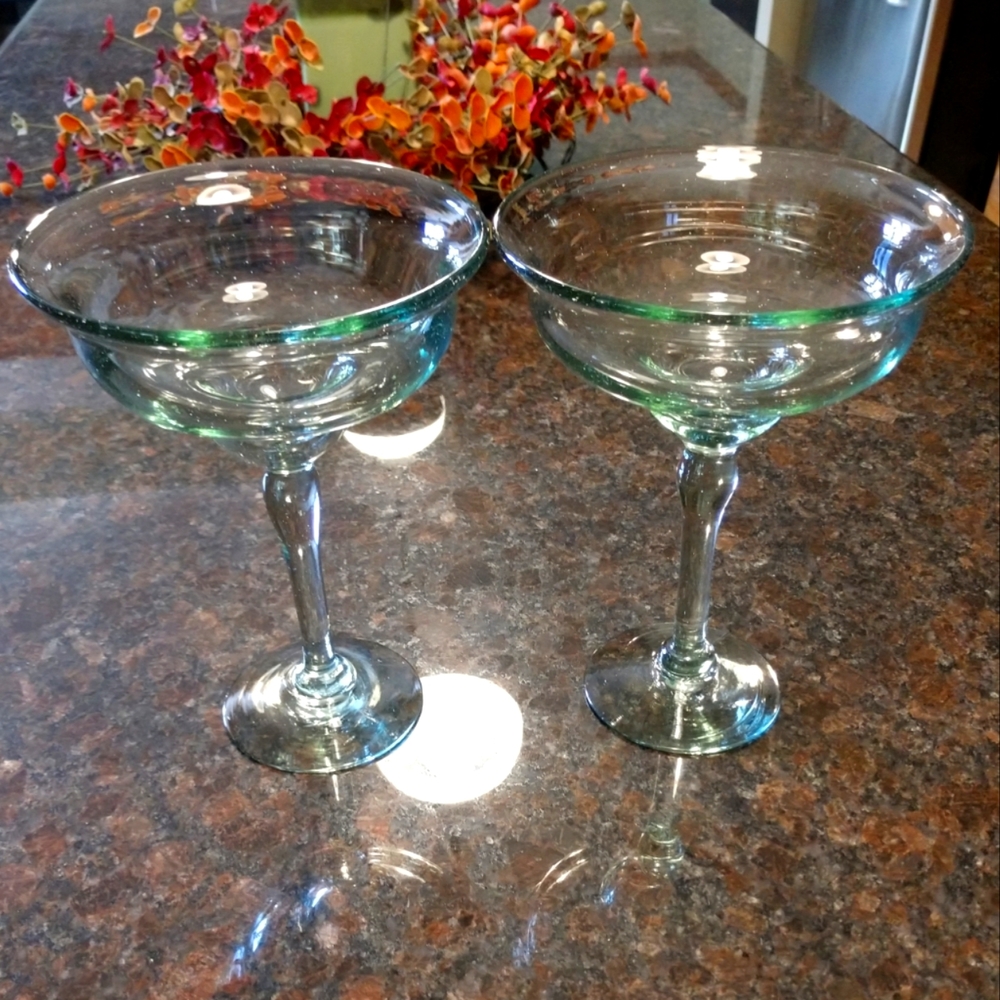 Vintage Hand Blown Margarita Glasses-2